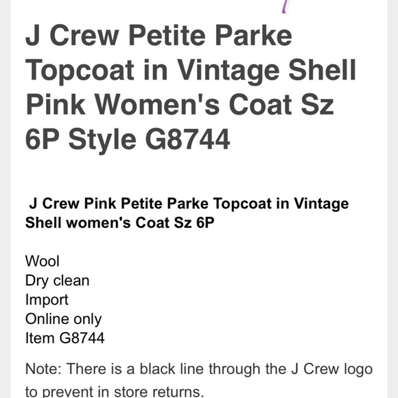 J Crew Petite Parke Ladies Topcoat Coat Pink Wool - Picture 5 of 5
